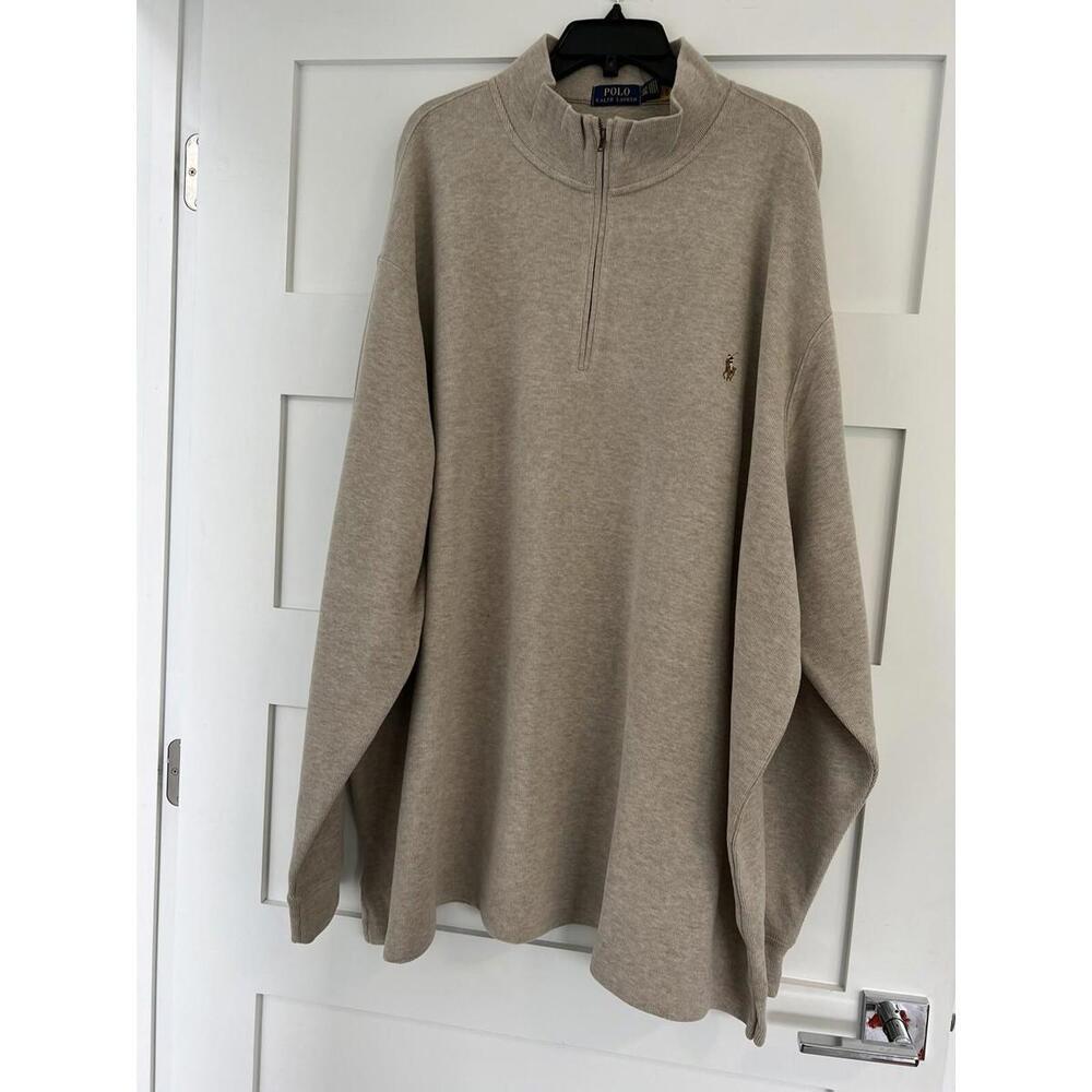 Polo Ralph Lauren $125 Pullover Sweater Beige 1/4 Zipper Size 4XLT Long Sleeve - Picture 3 of 3